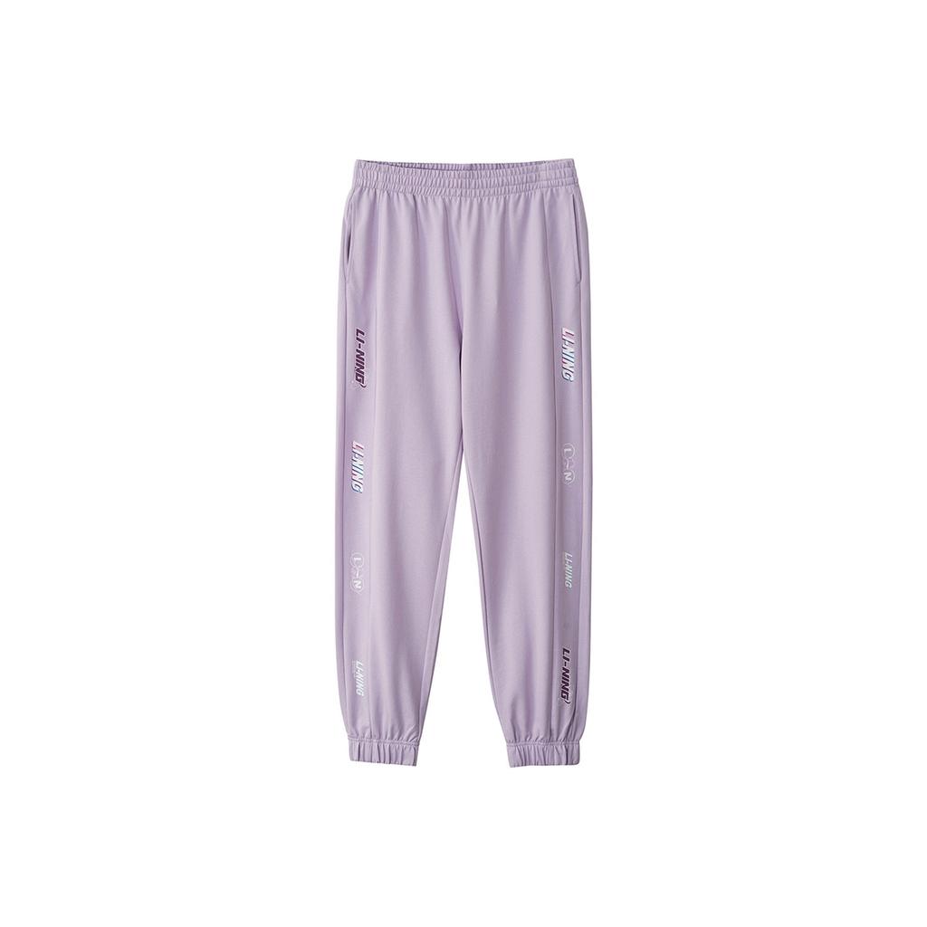 Li Ning Sports Fashion Series Cuffed Loose Logo Knitted Sports Брюки Женские Брюки Moonlight-Purple AKLR172-4