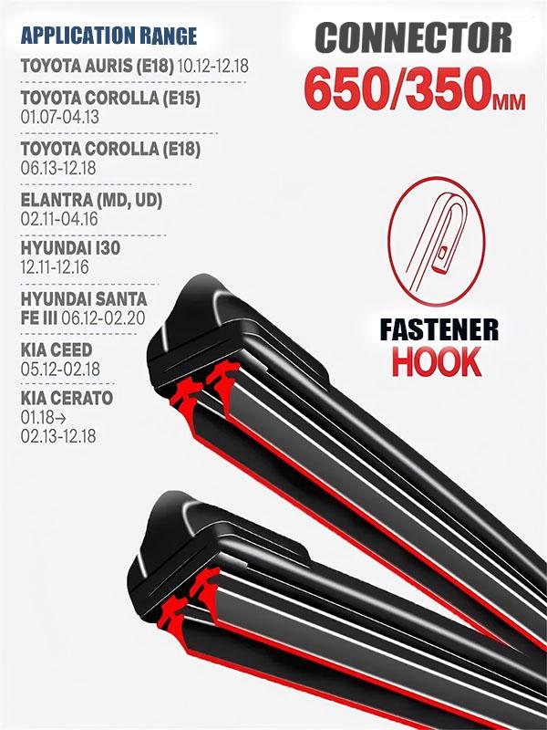 Hook Wiper Blades 650/350mm (26"+14") for Toyota, Hyundai & Kia Models