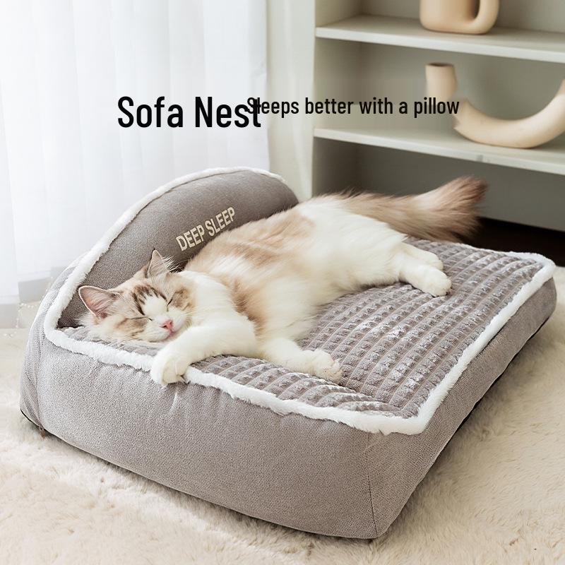 Cozy Autumn/Winter Fleece Pet Bed: Thickened Sofa Nest for Dogs and Cats
