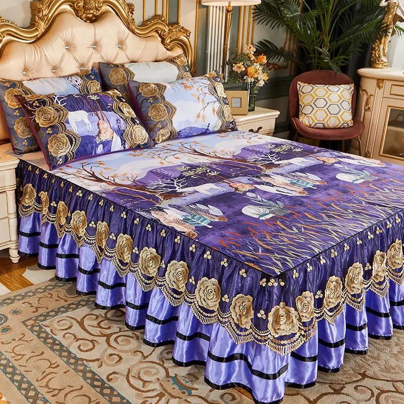 3 шт., мягкий коврик для льда, покрывало на кровать, комплект простыней с вышивкой, который можно стирать в машине, с фиксированной резинкой для размера Queen King Size