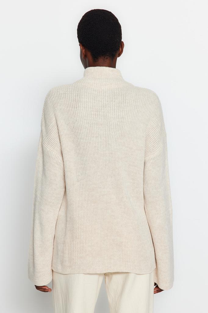 Women's Fashion New Sweater Stone Wide Fit Zippered High Collar Knitwear Sweater