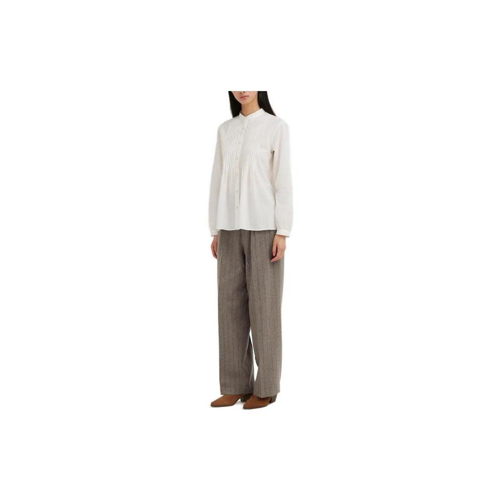 Uniqlo X IDLF Сотрудничество Однотонная Рубашка с Пуговицами и Плиссировкой Длинный Рукав Женская рубашка Белый 462499-00