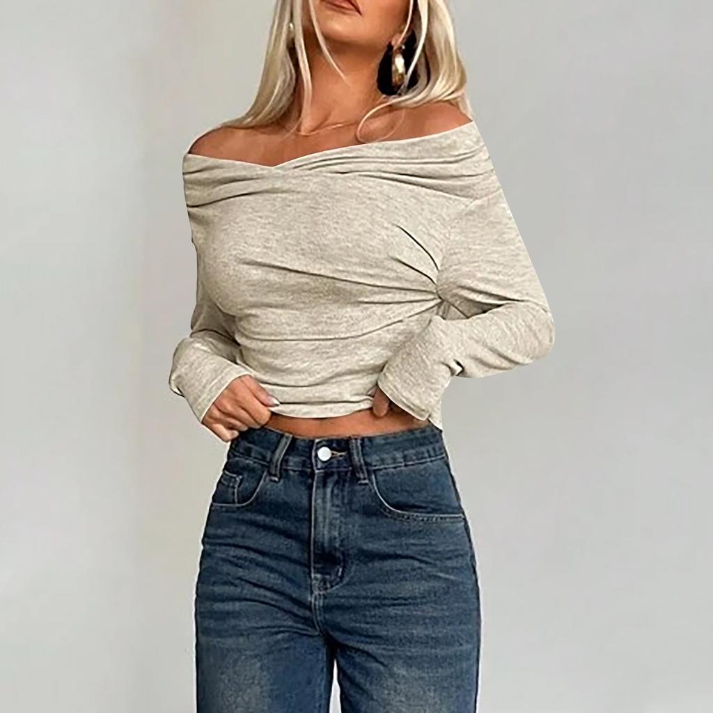 Женские рубашки с длинным рукавом, модные модели с открытыми плечами, укороченные топы, многослойные, облегающие топы