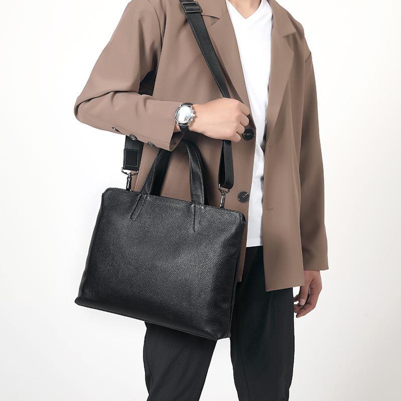 Men's Genuine Leather Casual Computer Briefcase - First Layer Cowhide, Large Capacity Handbag