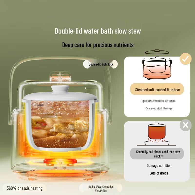 Bear 1L Baby Food Electric Stew Pot CN plug (adapter included)