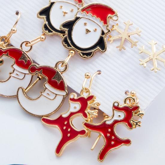 6 пар/комплект Рождественские серьги Праздничная эмаль Геометрические блестящие гальванические украшения Ювелирные изделия Подарки Рождественская елка Лось