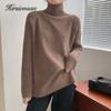 Hirsionsan Casual Solid Elegant Pullovers Female Simple Turtleneck Long Sleeve Knitted Sweater Women Winter Loose Fashion Lazy Jumper