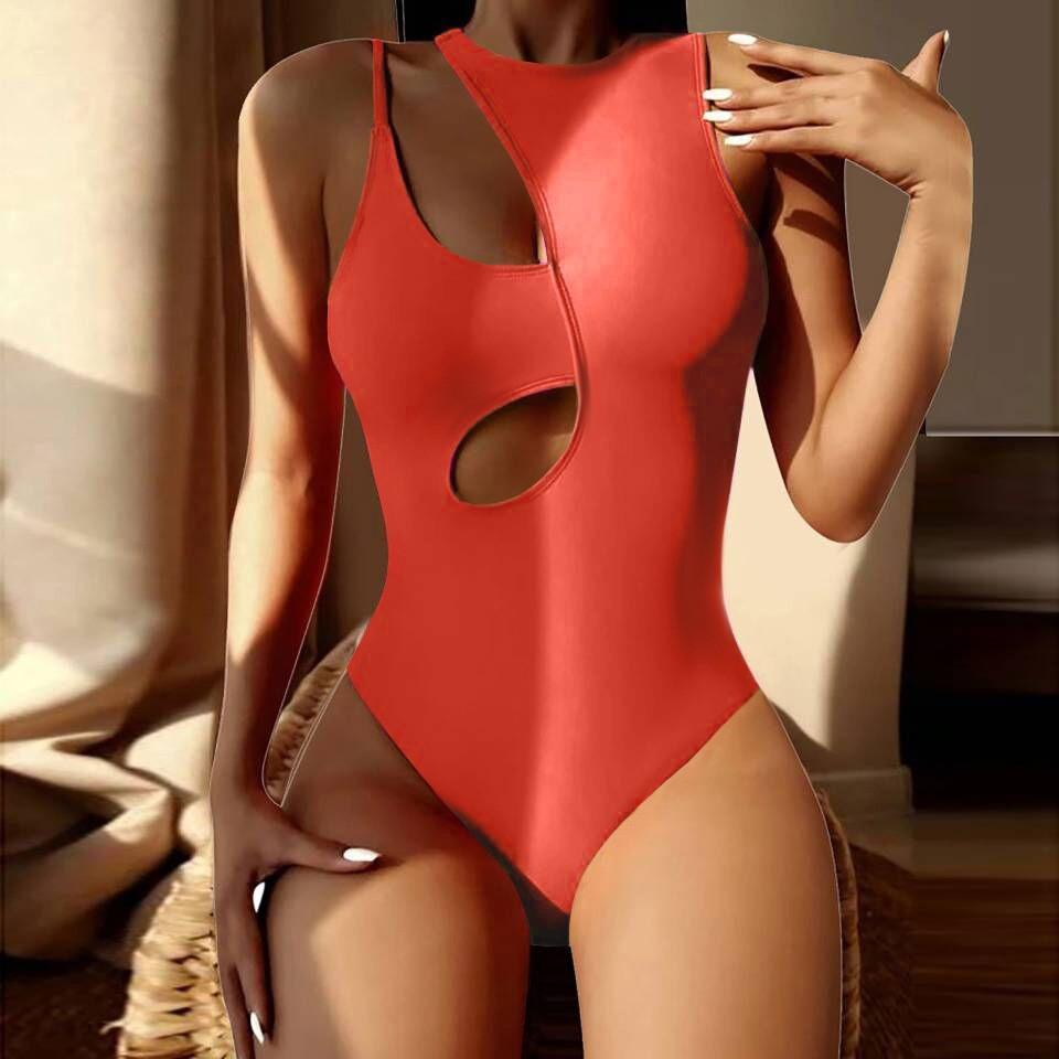 Solid Hollow Out One Shoulder Swimwear Women Summer Bathing Suits One Piece Swimsuit Sexy Bikini Beachwear