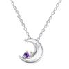 Sears Crescent Moon Silver Necklace with Natural Diamond and Amethyst, February Birthstone, E1625-02