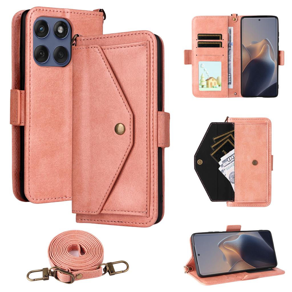 For Motorola Edge 60 Fusion 5G Leather Case Magnetic Closure Wallet Stand Phone Cover with Crossbody Strap