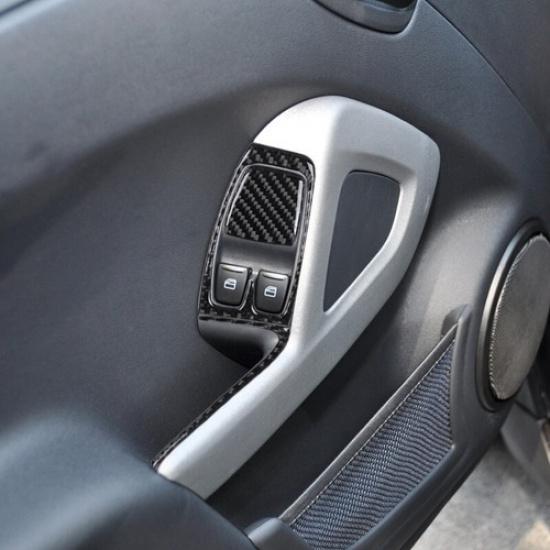 Bright Carbon Fiber Car Inner Door Window Button Cover For Smart Fortwo 2011-15