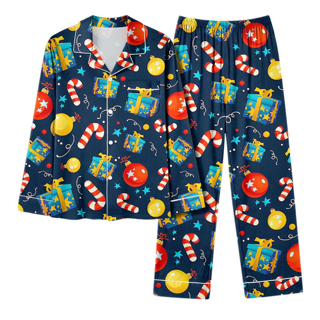 Женский повседневный модный комплект для дома с длинным рукавом и брюками с рождественским принтом