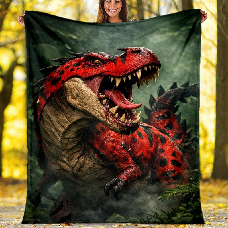 Dinosaur World Prehistoric Scene Fleece Printed Flannel Blanket, Warm Soft Throw Sofa Bed Blanket