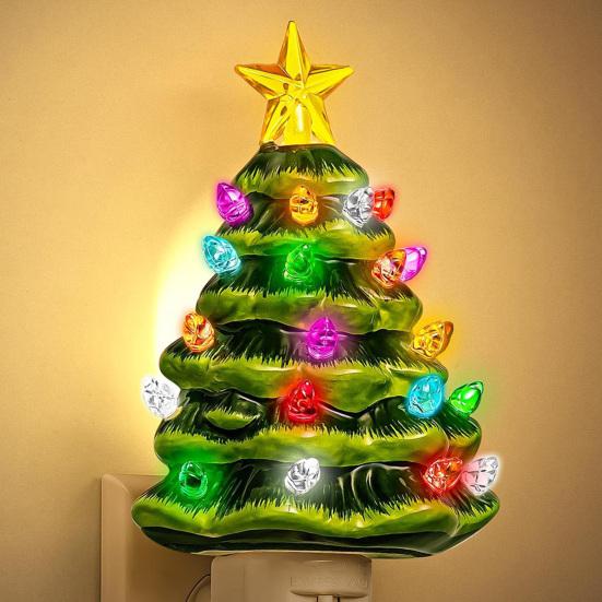 Втычной ночник в виде рождественской елки, вращающийся на 360 градусов, навершие в виде звезды, светодиодная лампа для розетки, украшение для гостиной и спальни