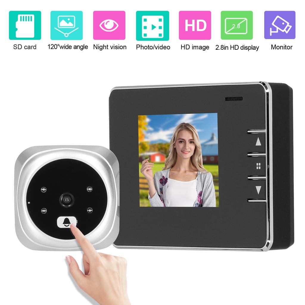 2,8-дюймовый цифровой дверной глазок со светодиодной подсветкой, электрический видеозвонок с поддержкой карты памяти 32G, серебристый