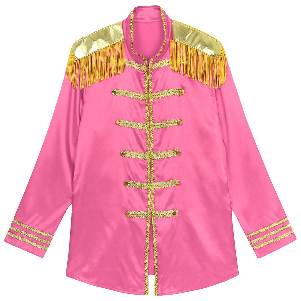 Womens Halloween Medieval Style Outerwear Tassel Shoulder Pads Gold Trim Front Zip Satin Jacket