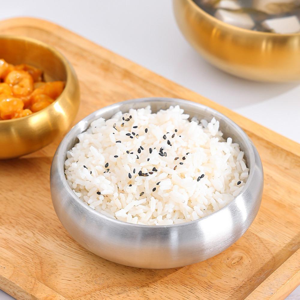 Double-Layer Korean Stainless Steel Rice Bowl Heat Insulated Kimchi Bowl Soup Bowls Children