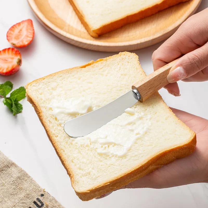 Нож для масла из нержавеющей стали, западная посуда, нож для хлеба и джема, деревянная лопатка для масла с длинной ручкой, нож для нарезки масла, скребок для масла, многоразовый бытовой