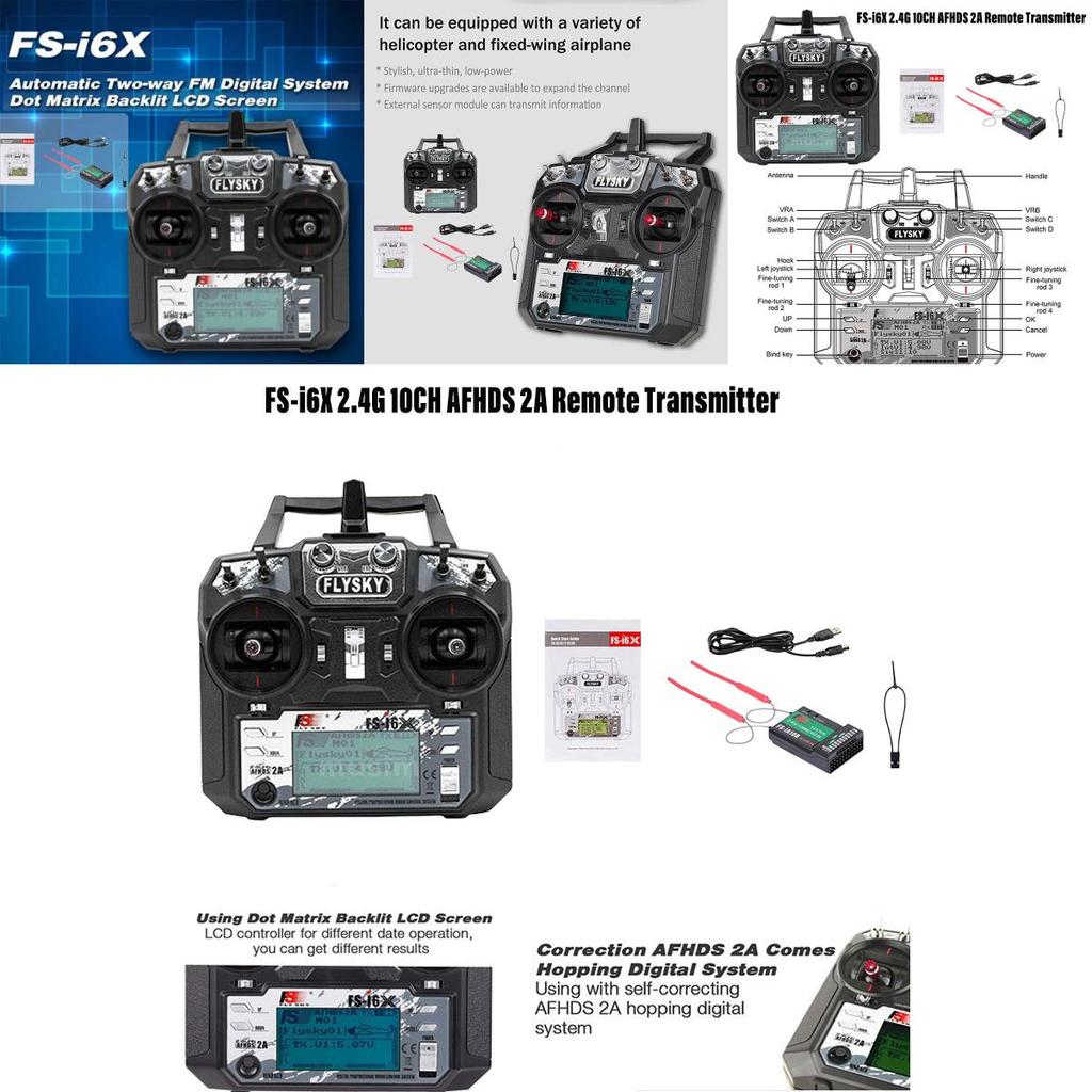 Fs-i6x 10-канальный пульт дистанционного управления для самолета с фиксированным крылом, планера и многоосевого самолета I6x+ia10b)