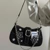 Y2K Denim Shoulder Bag For Women, Star Patch Decor Underarm Purse, Trendy Chain Handbag With Buckle