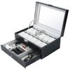 12 Slot PU Leather Lockable Watch Storage Boxes Men & Women Jewelry Display Drawer Case, 2-Tier Organizer Watch