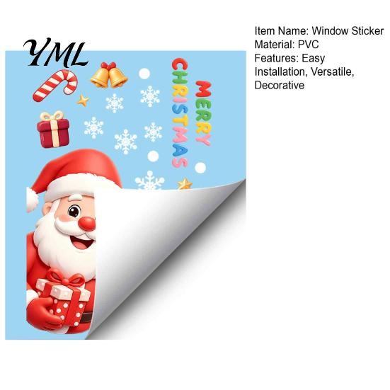 Easy Apply Festive Window Art Christmas Stickers, Static PVC Decals with Santa Claus Reindeer Snowman Reusable Stickers Patterns, Waterproof
