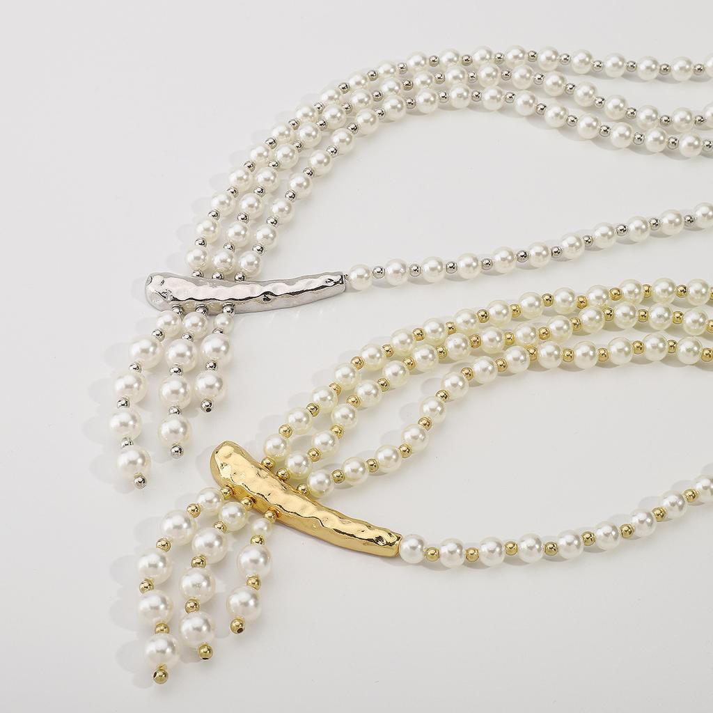 Multilayer Imitation Pearl Long Chain Necklace for Women Irregular Metal Choker Party Jewelry Wedding Accessories
