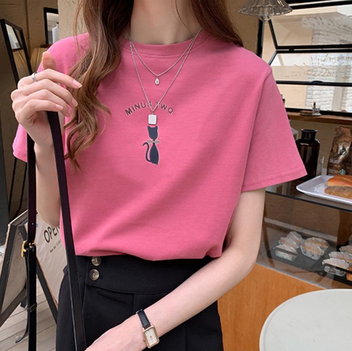 2025 Летняя женская футболка Ulzzang Loose Printed Short-Sleeve, стиль Гонконга