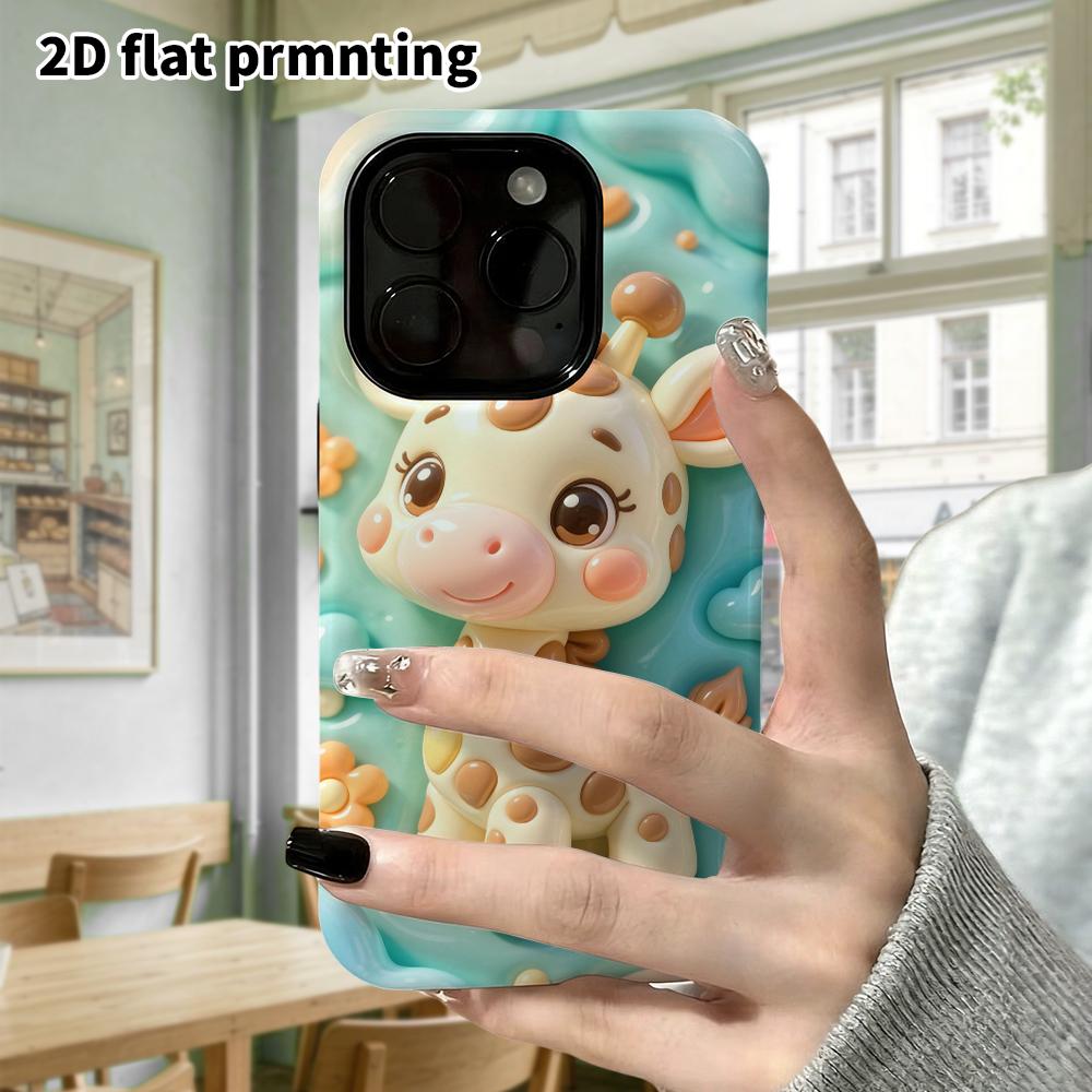 Phone Case: 2D flat design suitable for iPhone 18, 17, 16, 15, 14, 13 Pro protective case, clay giraffe, perfect Christmas and Halloween holiday gift