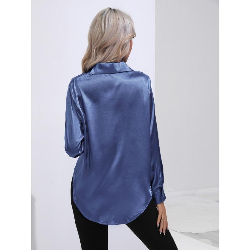 Весенне-осенняя женская рубашка, сатиновая рубашка, темперамент, топ с длинными рукавами