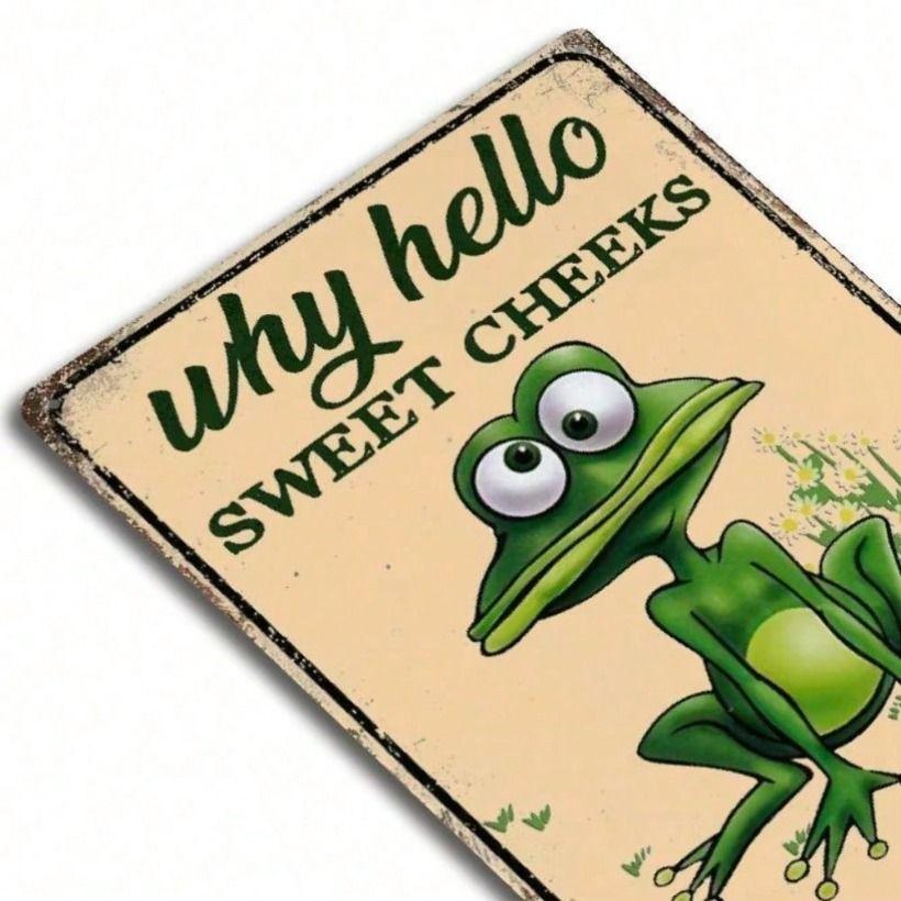 Винтажная металлическая плакат-картина Hello Sweet Cheeks Лягушонок Настенное искусство Декор ванной комнаты игровой комнаты