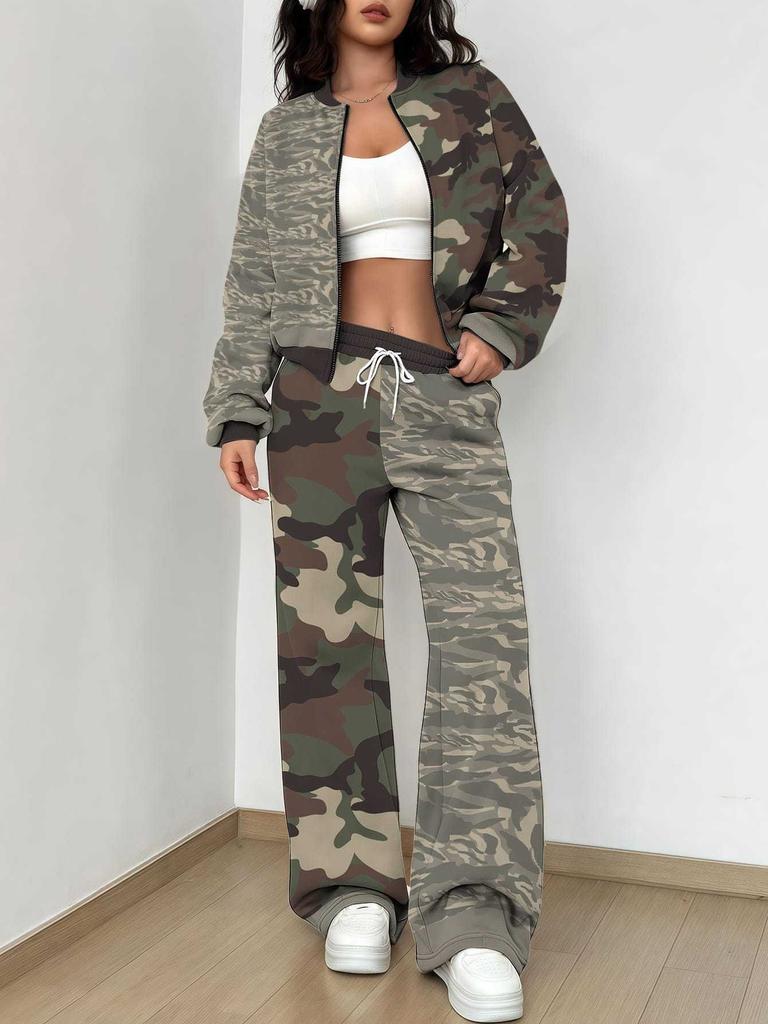 Splicing Autumn And Winter New European And American Women'S Clothing Army Green Camouflage Printing Suit Women