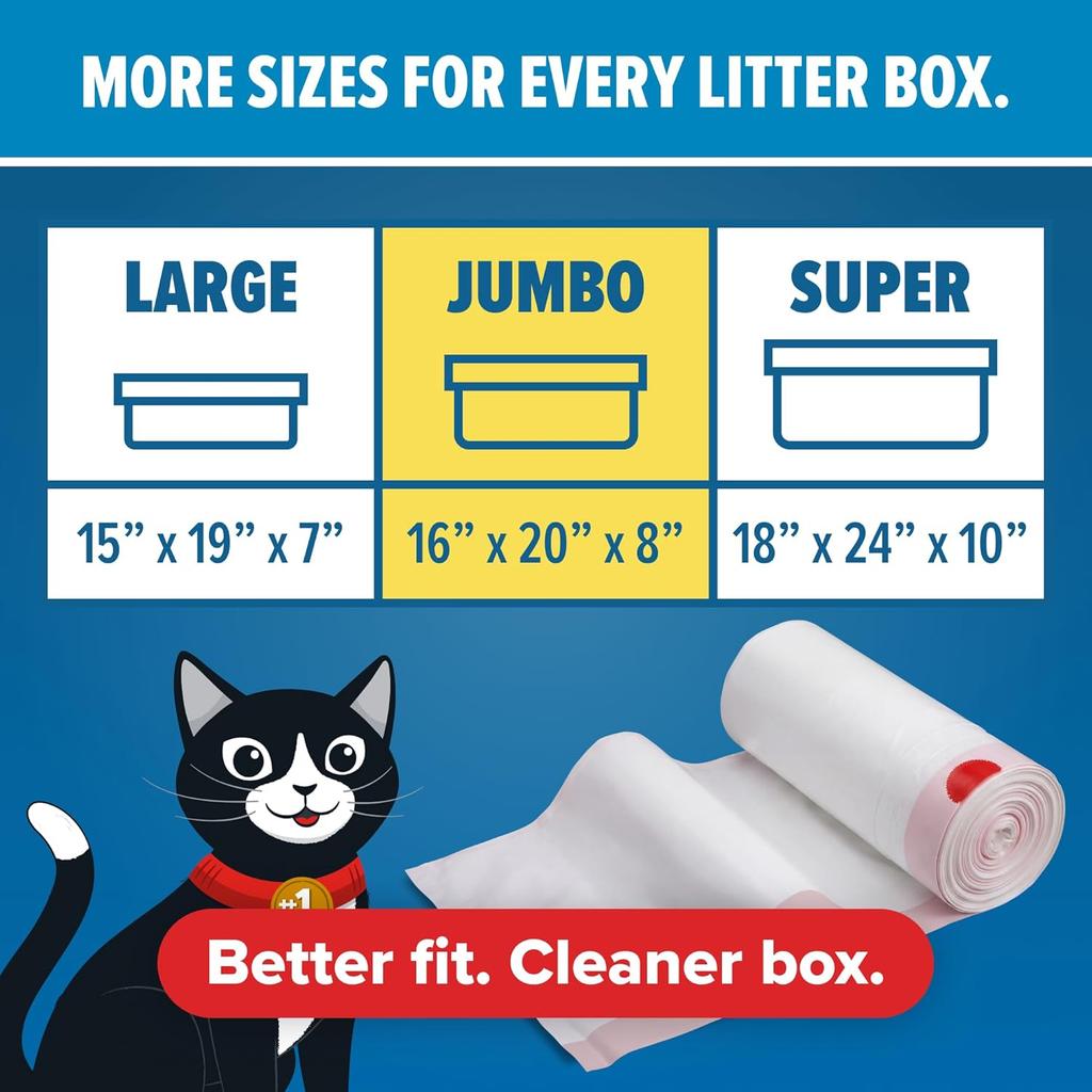 Litter Box Liners: Heavy Duty - Tear  Leak Resistant - Drawstring Close - Jumbo 15 Count
