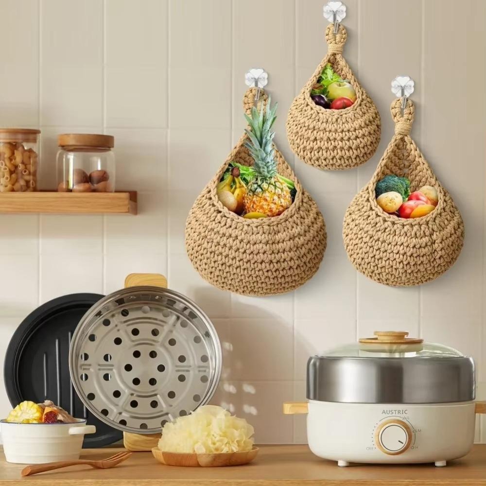 Woven Storage Basket Simulated Rattan Hanging Basket New Fruit Vegetable Basket  Home Decoration