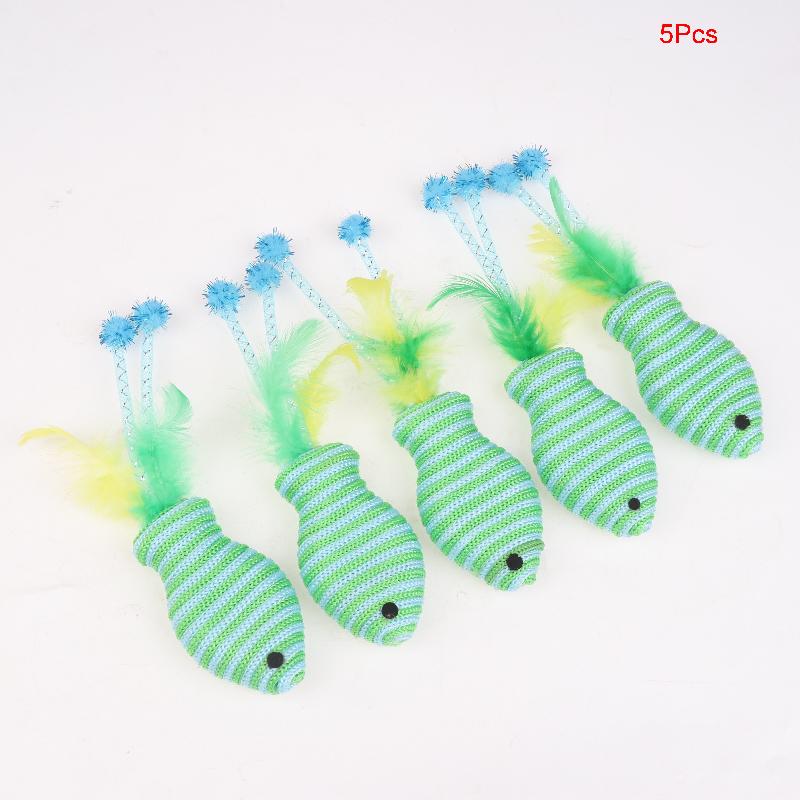 5Pcs Pet Cat Toy Fish Netting Cat Teasing Toy Cat Interaction Pet Supplies Color Woven Fish Toy