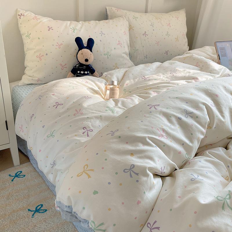 Комплект постельного белья из 100% чистого хлопка, четырехпредметный, приятный к коже, стиранный в воде, простыня, пододеяльник, комплект наволочек