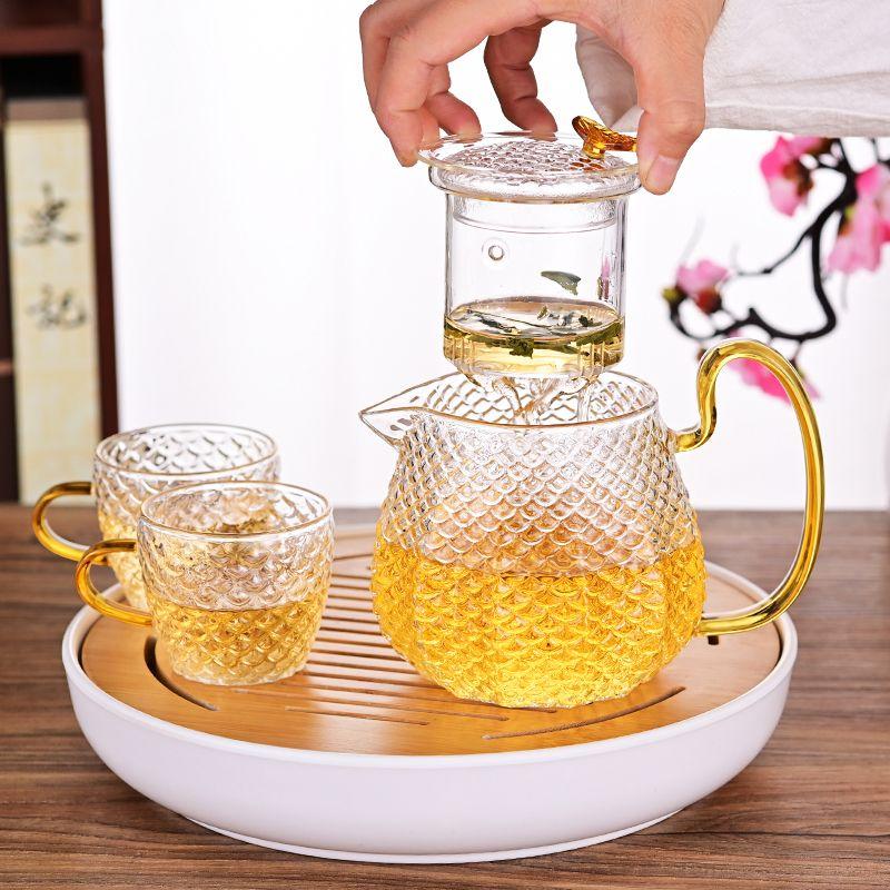 Чайник из кованого боросиликатного стекла, набор чашек, бытовой чайник