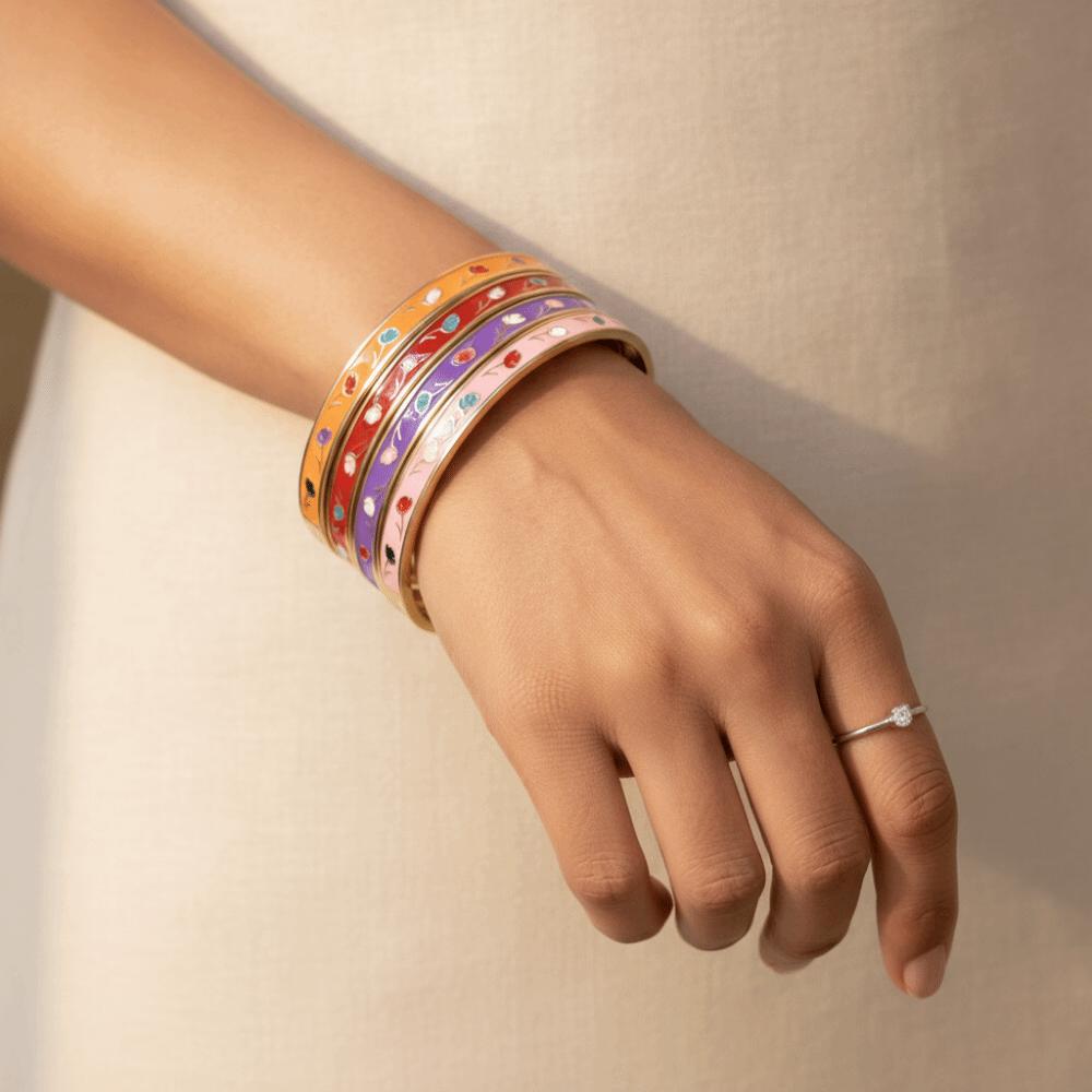 Colorful Vintage Cloisonne Bangle Traditional Women's Hand Bracelet Tulip Flower Bangle Girls