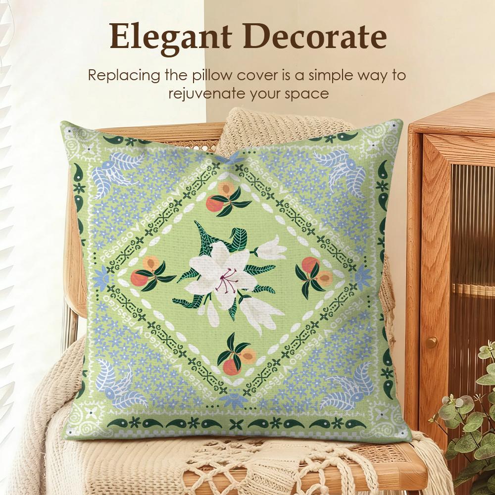 Cute Cartoon Flowers Fashion Art Cushion Cover Natural Linen Organic Fabric DoubleSided Printing Sofa Home Decor Pillow Case