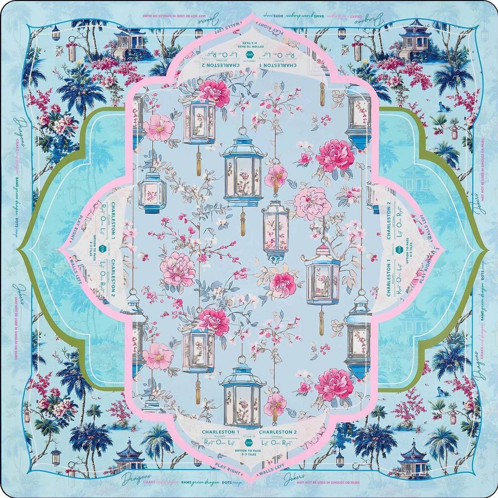 3mm Thick American Mahjong Mat Custom Pink Vase Gingham Pattern Durable Game Table Cover for Home Use