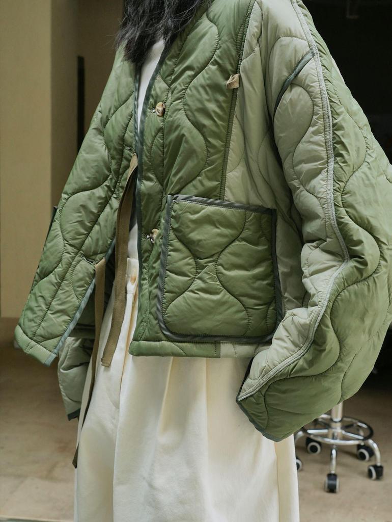 Women's Winter Japanese-Style Color-Contrast Cotton Jacket - Loose, Slim Silhouette, Casual & Warm