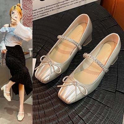 Мода 2025Французский Ретро Туфли Джейн Женские Бежевые Элегантные Туфли Комфортные Универсальные С Бантиком Одинарные женские туфли