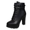 Women Platform Ankle Boots High Heels  2024 Winter Fashion Red Shoes Woman Round Toe Lace-Up Studded Leather Boots Ladies Shoe