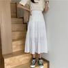 Spring Summer Women Chiffon Skirts Vintage High Waist Elastic Patchwork White Black Chic Long Cake A-line Skirt for Student
