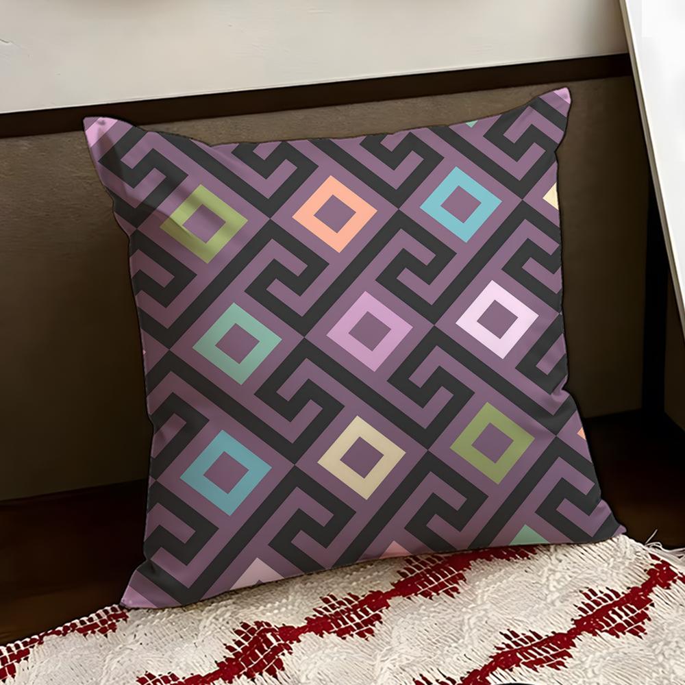 Zigzag Meander Pattern Cushion Cover Reversible Soft Durable Pillow Cover Home Car MultiScene Use for Daily Comfort