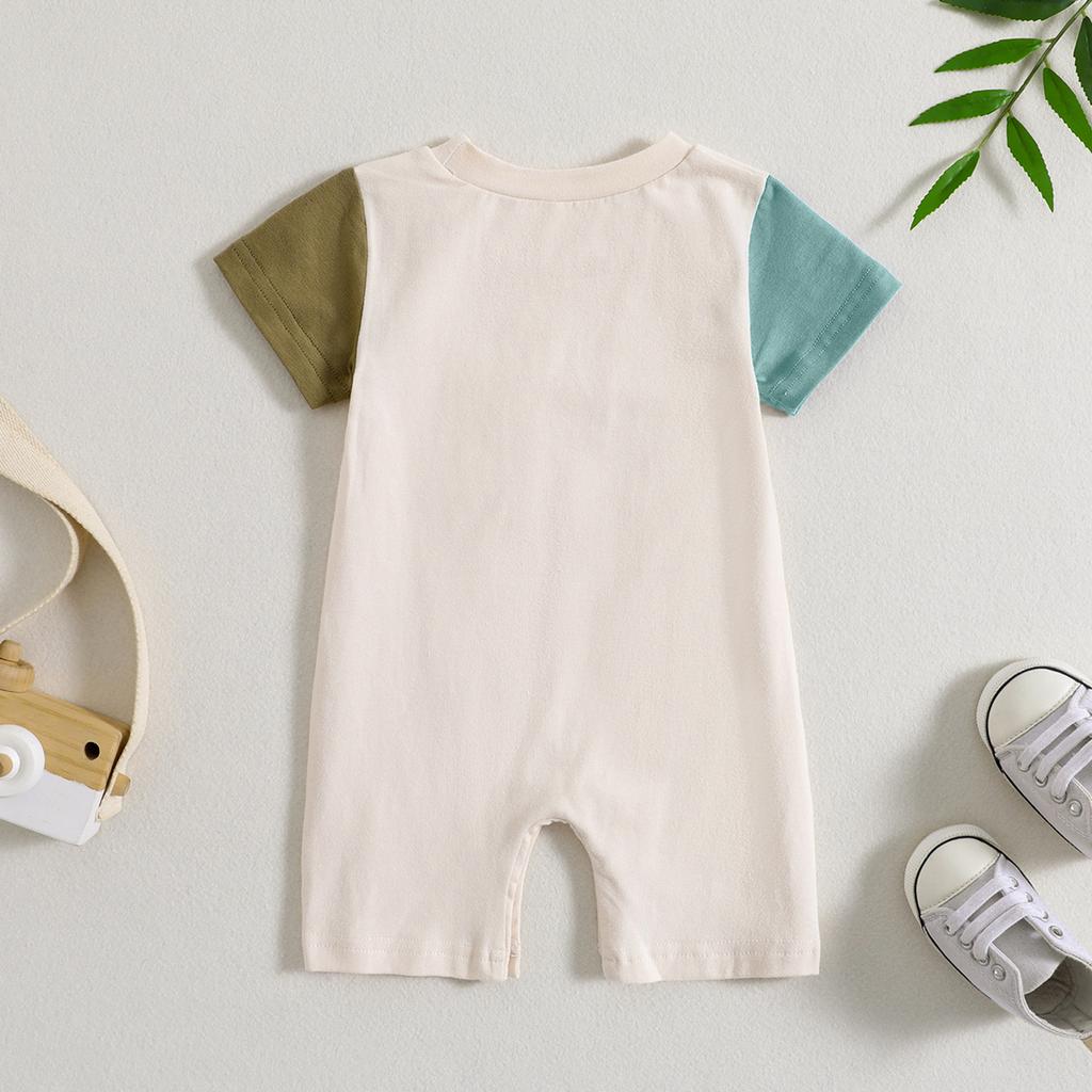 Baby Boys Girls Summer Casual Jumpsuit Short Sleeve O Neck Contrast Color Romper