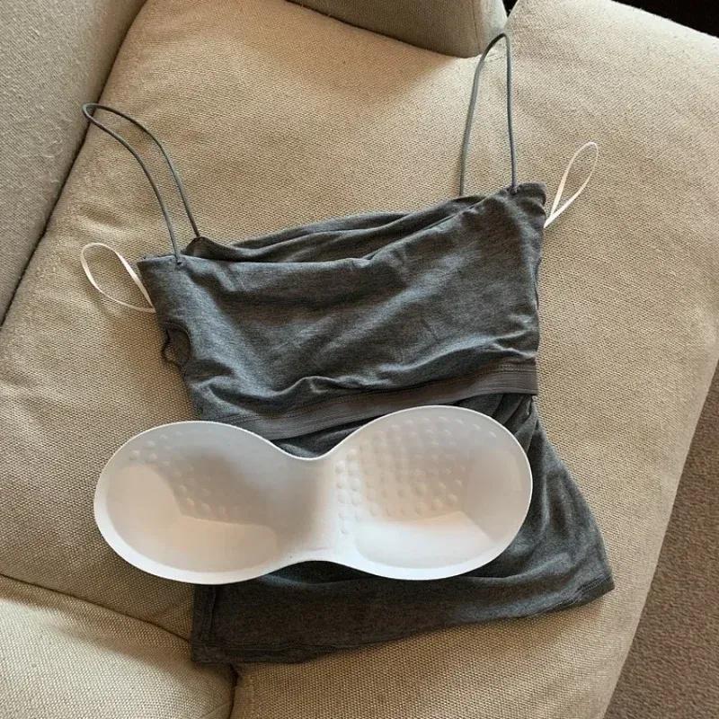 Летняя майка с подкладкой для женщин, сексуальная ребристая трикотажная майка, встроенный бюстгальтер, укороченная майка