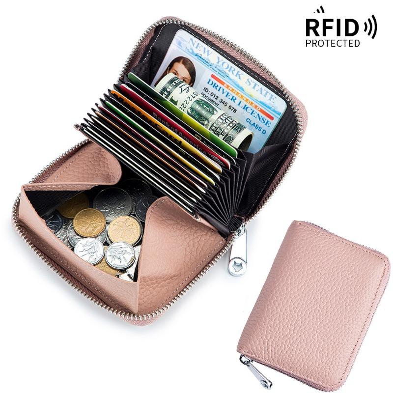 Card Bag Leather Coin Purse Zipper Card Sleeve Female Organ Card Bag Large Capacity