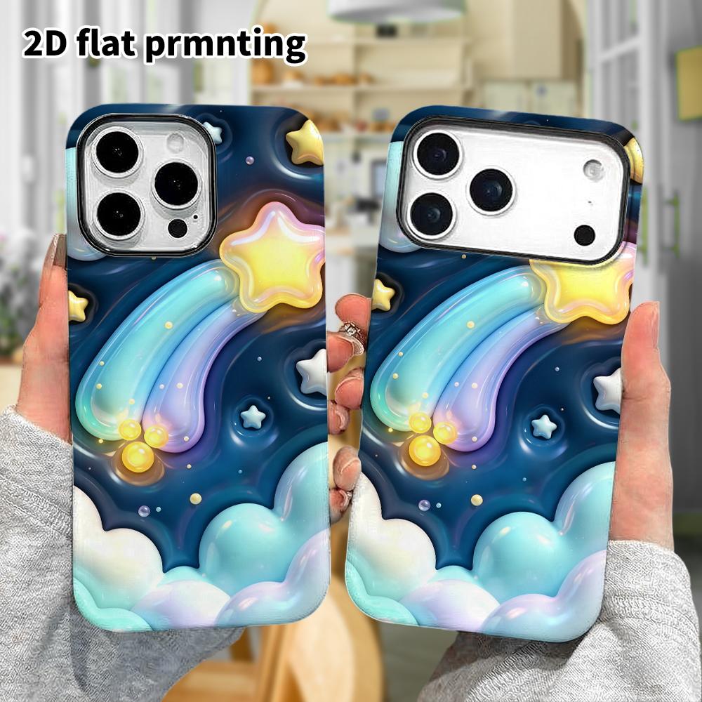 Phone Case: 2D flat design suitable for iPhone 18 17 16 15 14 13 Pro protective case, dreamy meteor night sky, perfect Christmas and Halloween holiday