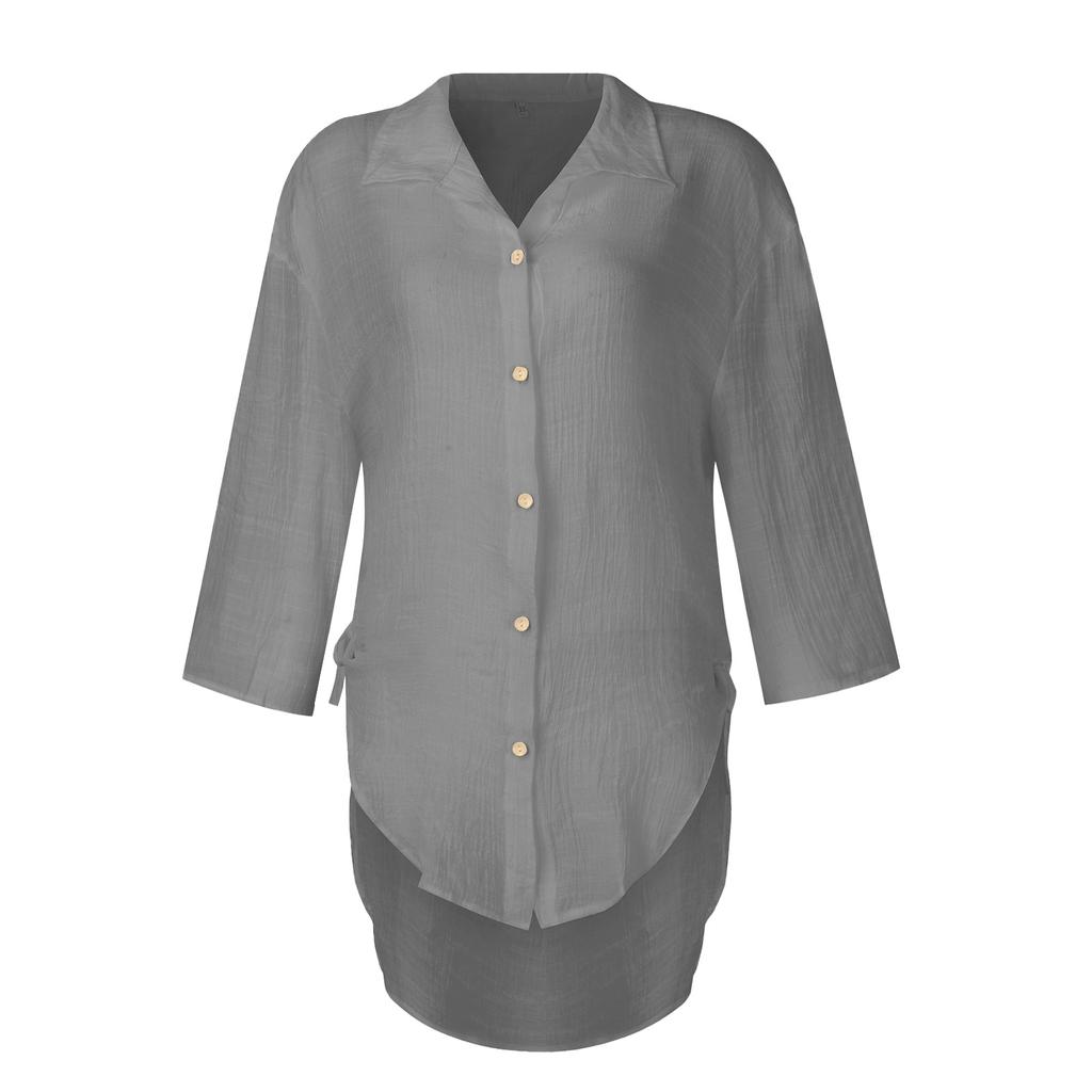 Женские хлопковые рубашки на пуговицах с рукавами 3/4, летние кардиганы с неровным краем и пуговицами